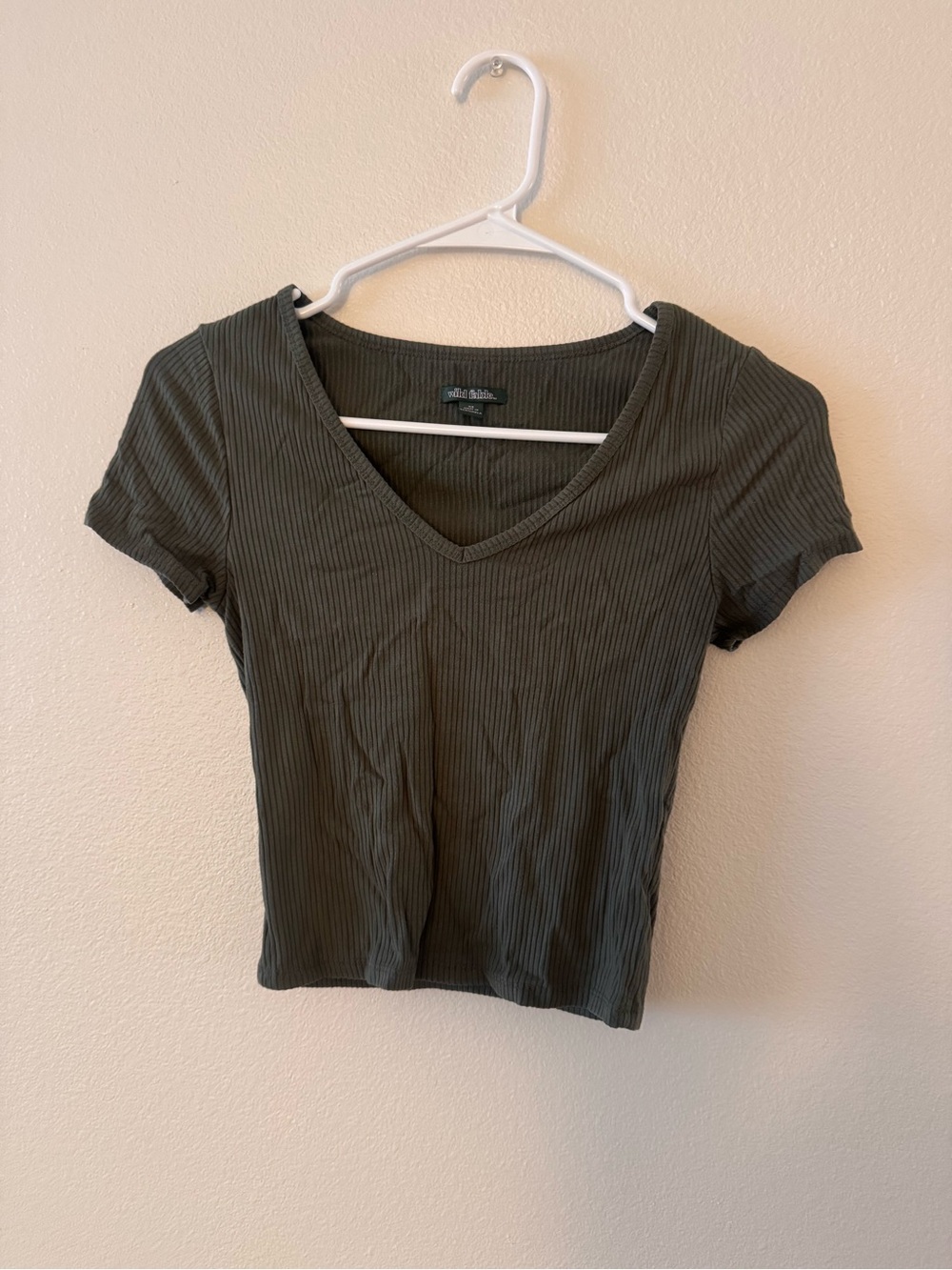 wild fable Olive Ribbed V-Neck Short Sleeve Top